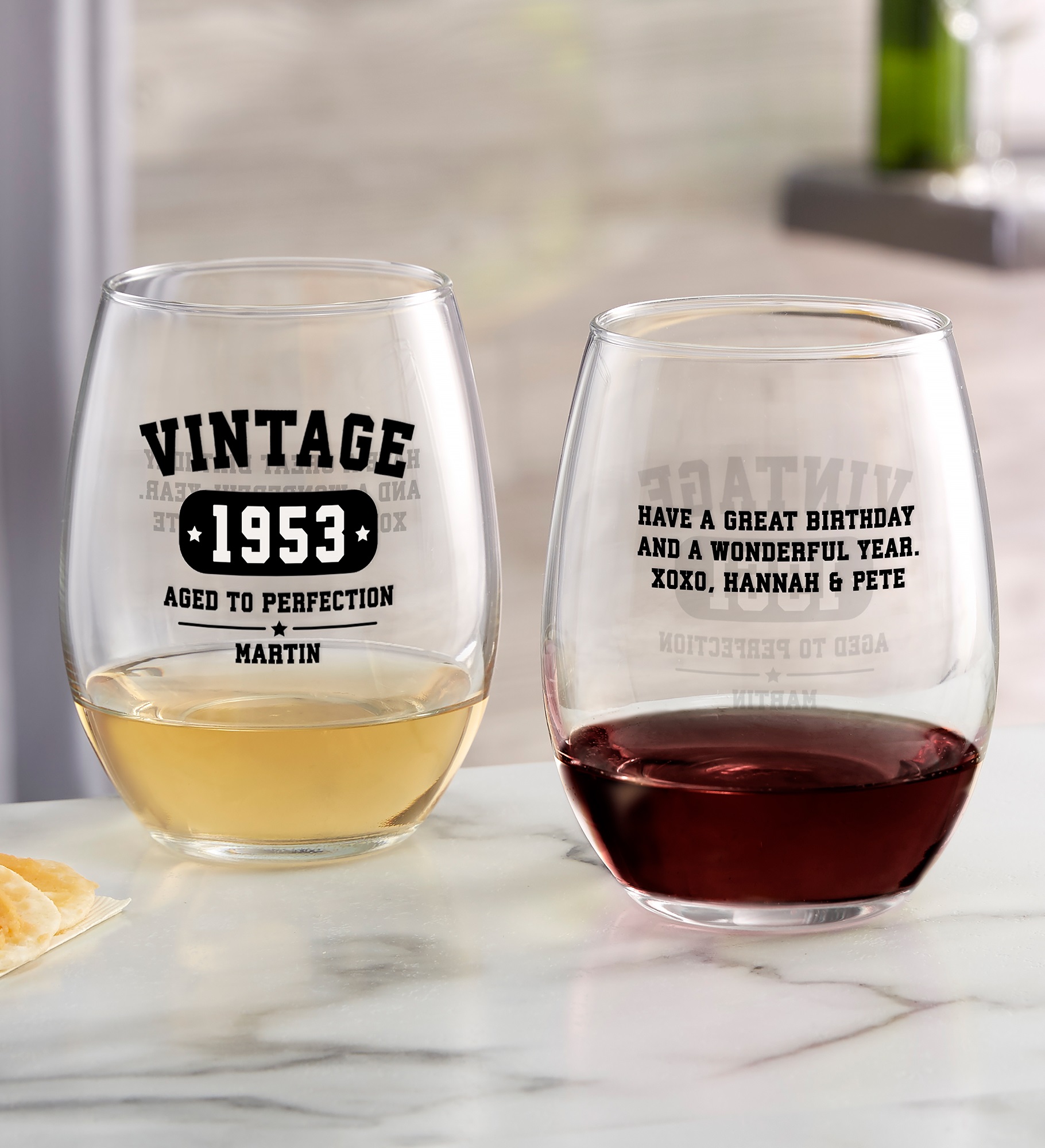 Vintage Birthday Personalized Wine Glasses